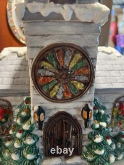 Vintage Handmade Ceramic Christmas Village Church Light Up