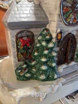 Vintage Handmade Ceramic Christmas Village Church Light Up
