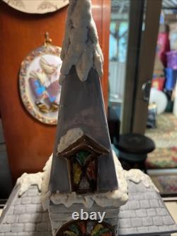 Vintage Handmade Ceramic Christmas Village Church Light Up
