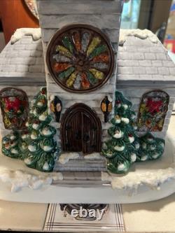 Vintage Handmade Ceramic Christmas Village Church Light Up