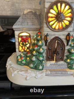 Vintage Handmade Ceramic Christmas Village Church Light Up
