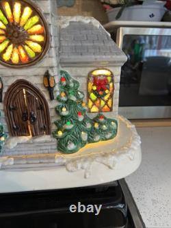 Vintage Handmade Ceramic Christmas Village Church Light Up
