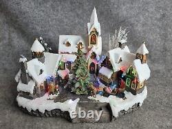 Vintage Light Up Chrsitmas Village Chrurch Houses Circulating Tree Battery Twink