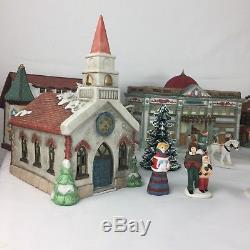 Vintage Lighted Christmas Village Houses Lot of 10 Plus 18 Additional Figurines