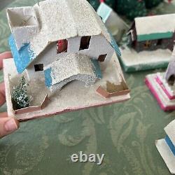 Vintage Lot Of 11 Putz Mica Christmas House Models Cardboard Made In Japan