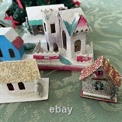 Vintage Lot Of 11 Putz Mica Christmas House Models Cardboard Made In Japan