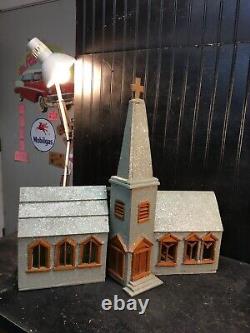 Vintage Mica Glitter Hand Made Art Wood Christmas Church 1940s vintage