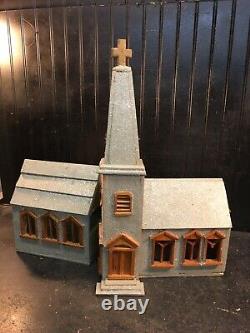 Vintage Mica Glitter Hand Made Art Wood Christmas Church 1940s vintage