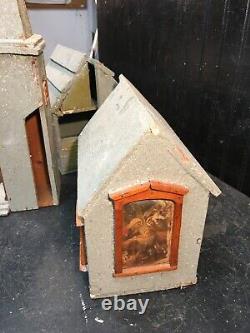 Vintage Mica Glitter Hand Made Art Wood Christmas Church 1940s vintage