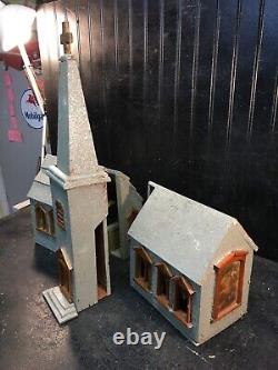 Vintage Mica Glitter Hand Made Art Wood Christmas Church 1940s vintage