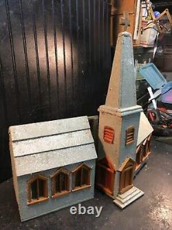 Vintage Mica Glitter Hand Made Art Wood Christmas Church 1940s vintage