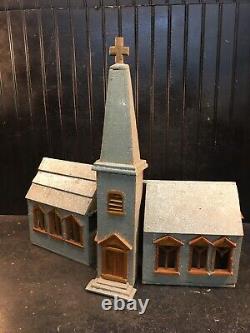 Vintage Mica Glitter Hand Made Art Wood Christmas Church 1940s vintage
