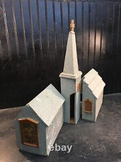 Vintage Mica Glitter Hand Made Art Wood Christmas Church 1940s vintage