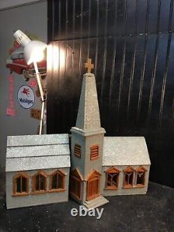 Vintage Mica Glitter Hand Made Art Wood Christmas Church 1940s vintage