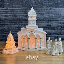 Vintage Porcelain Lighted Church Set 8 Carolers Figurine Christmas Decor Gift