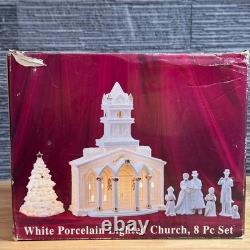 Vintage Porcelain Lighted Church Set 8 Carolers Figurine Christmas Decor Gift