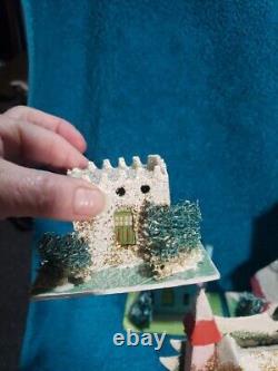 Vintage Putz Christmas Village Cardboard Mica Glitter Houses Japan with Santa