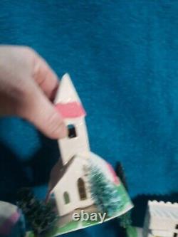 Vintage Putz Christmas Village Cardboard Mica Glitter Houses Japan with Santa