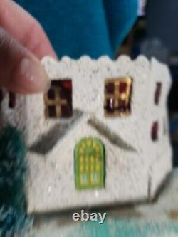 Vintage Putz Christmas Village Cardboard Mica Glitter Houses Japan with Santa
