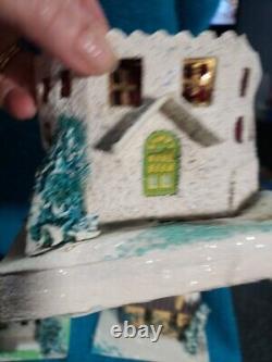 Vintage Putz Christmas Village Cardboard Mica Glitter Houses Japan with Santa