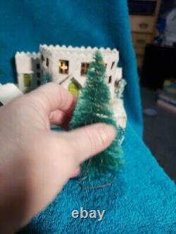 Vintage Putz Christmas Village Cardboard Mica Glitter Houses Japan with Santa
