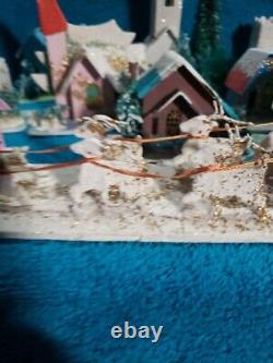 Vintage Putz Christmas Village Cardboard Mica Glitter Houses Japan with Santa