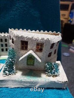 Vintage Putz Christmas Village Cardboard Mica Glitter Houses Japan with Santa
