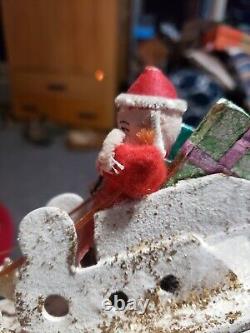 Vintage Putz Christmas Village Cardboard Mica Glitter Houses Japan with Santa