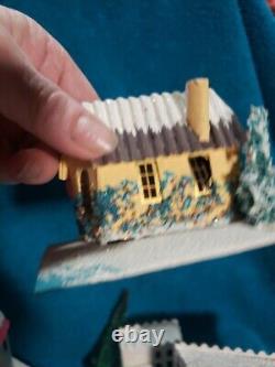 Vintage Putz Christmas Village Cardboard Mica Glitter Houses Japan with Santa