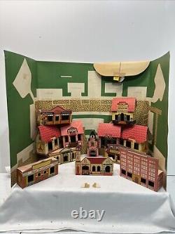 Vintage Tiny Town Cardboard 12 Building Set With Street Rare