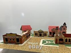 Vintage Tiny Town Cardboard 12 Building Set With Street Rare