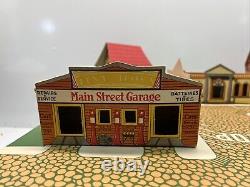 Vintage Tiny Town Cardboard 12 Building Set With Street Rare