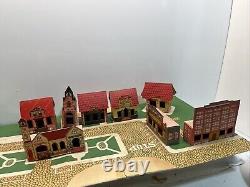 Vintage Tiny Town Cardboard 12 Building Set With Street Rare