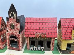 Vintage Tiny Town Cardboard 12 Building Set With Street Rare