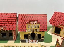 Vintage Tiny Town Cardboard 12 Building Set With Street Rare