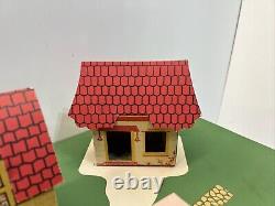Vintage Tiny Town Cardboard 12 Building Set With Street Rare