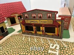 Vintage Tiny Town Cardboard 12 Building Set With Street Rare