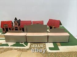 Vintage Tiny Town Cardboard 12 Building Set With Street Rare