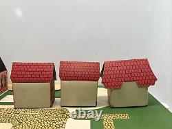 Vintage Tiny Town Cardboard 12 Building Set With Street Rare