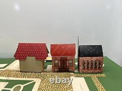Vintage Tiny Town Cardboard 12 Building Set With Street Rare