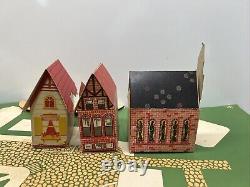 Vintage Tiny Town Cardboard 12 Building Set With Street Rare
