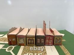 Vintage Tiny Town Cardboard 12 Building Set With Street Rare