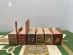 Vintage Tiny Town Cardboard 12 Building Set With Street Rare