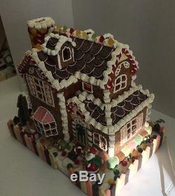 Vintage Traditions Lighted Gingerbread House With Santa Christmas Decorations