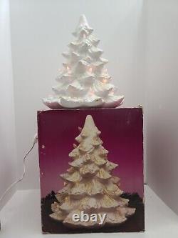 Vintage Trim A Home White Gold Glitter Illuminated Porcelain Christmas Tree 13