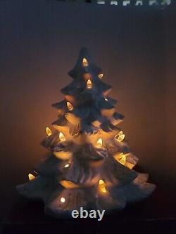 Vintage Trim A Home White Gold Glitter Illuminated Porcelain Christmas Tree 13
