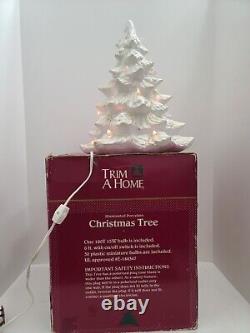Vintage Trim A Home White Gold Glitter Illuminated Porcelain Christmas Tree 13