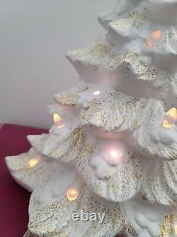 Vintage Trim A Home White Gold Glitter Illuminated Porcelain Christmas Tree 13