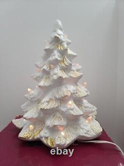 Vintage Trim A Home White Gold Glitter Illuminated Porcelain Christmas Tree 13