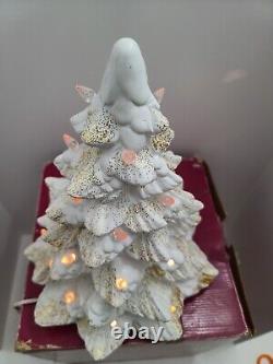 Vintage Trim A Home White Gold Glitter Illuminated Porcelain Christmas Tree 13